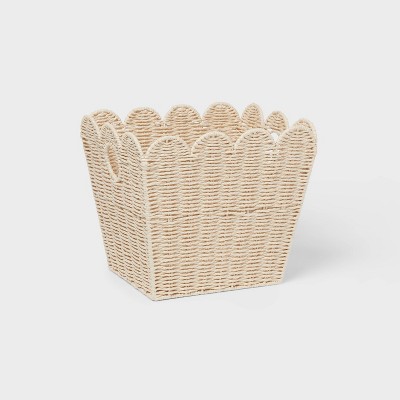 Large Woven Scallop Kids' Storage - Pillowfort™: Handwoven Iron Basket with Handles, Off-White, 12"x14"