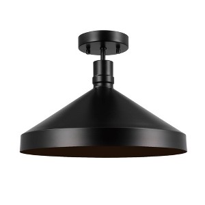 Globe Electric 1-Light Matte Black Outdoor Flush Mount Ceiling Light with Metal Shade: ETL Listed, Dimmable - 1 of 4