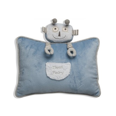 tagltd 11"x10.5" Blue Rivet Robot Tooth Fairy Small Small Petite Pocket Polyester Accent Decorative Throw Pillow Poly Filled Insert Rectangle