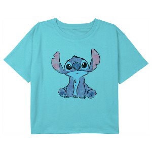 Girl's Lilo & Stitch Faded Sketch Stitch Crop T-Shirt - 1 of 3