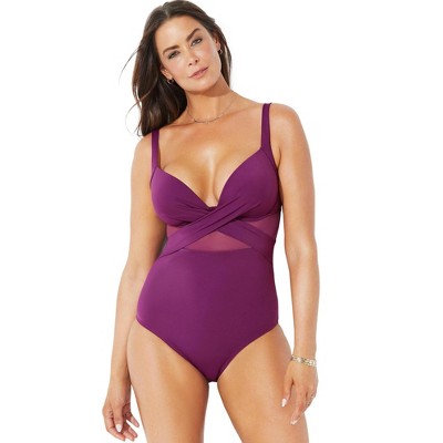 Swimsuits for All Women's Cut Out Mesh Underwire One Piece Swimsuit (Plus Sizes Available)