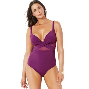 Swimsuits for All Women's Cut Out Mesh Underwire One Piece Swimsuit (Plus Sizes Available) - 1 of 4