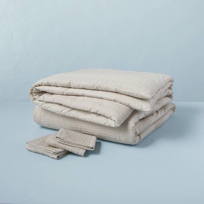 3pc Full/Queen Slub Center Stripe Comforter Set Twilight Taupe - Hearth & Hand™ with Magnolia