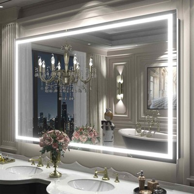 Apmir Super Bright Front & Back LED Lighted Anti-Fog Tempered Glass Bathroom/Vanity Mirror with ETL & 3-Year Warranty