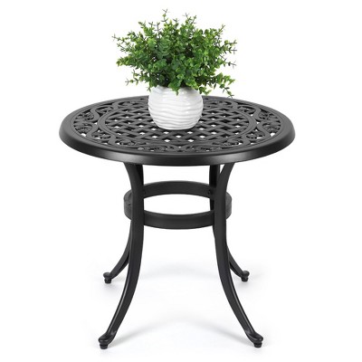Garvee Patio Bistro Table, Cast Aluminum Round Outdoor Table, Bistro Table with Umbrella Hole, for Poolside, Deck, Porch, Garden, Balcony, Black