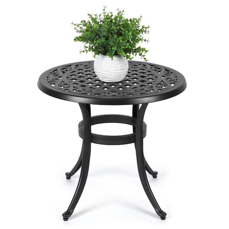 Whizmax Patio Bistro Table, Cast Aluminum Round Outdoor Table, Bistro Table with Umbrella Hole, for Poolside, Deck, Porch, Garden, Balcony, Black, 1 of 11