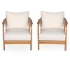 KTMBDW 28" Patio Lounge Chair with Woven Backrest and Comfy Cushions, Wood Curved Armrests Chair for Patio or GardenI - 4 of 4