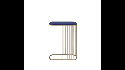 Blue and Gold Rectangular Metal Accent Table with Storage