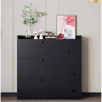 Versatile Shoe Cabinet with 3 Flip Top Drawers and Pull-Down Seat - ModernLuxe