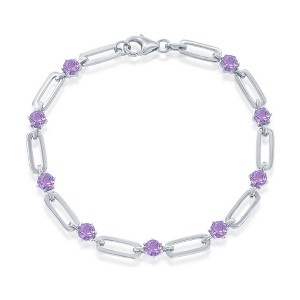 Simona Sterling Silver 4.5mm Round 3.42cttw Gem, Paperclip Bracelet -  Amethyst - Purple - 7.5 Inch - 1 of 2
