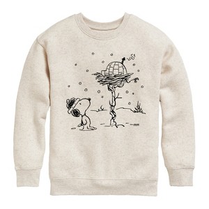 Boys' - Peanuts - Snoopy Woodstock Igloo Graphic Long Sleeve Fleece Sweatshirt - 1 of 4