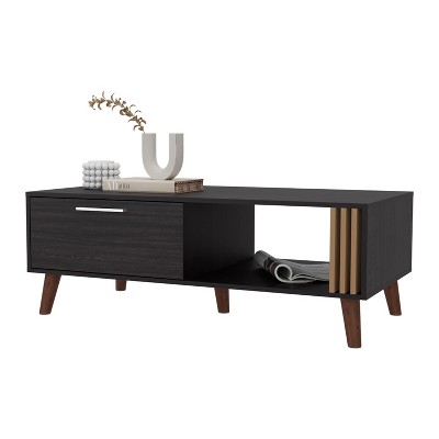 Vynxaria Coffee Table Wengue, Pneumatic Arm Door, Open Storage, Conical Legs, Scratch-Resistant, 17"H×47.2"W×23.6"D