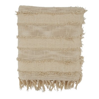 50"x60" Cotton with Fringe Design Throw Blanket Natural - Saro Lifestyle