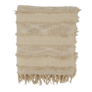 50"x60" Cotton with Fringe Design Throw Blanket Natural - Saro Lifestyle: Lightweight Knitted, Modern Decor, Machine Washable - 1 of 4