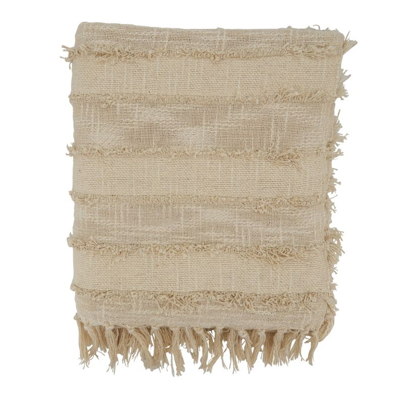 50&#34;x60&#34; Cotton with Fringe Design Throw Blanket Natural - Saro Lifestyle, 1 of 6
