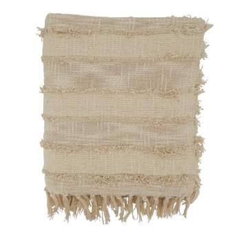 50"x60" Cotton with Fringe Design Throw Blanket Natural - Saro Lifestyle