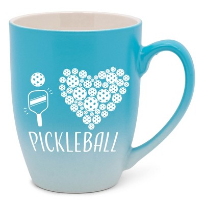 Elanze Designs I Heart Pickleball Two Toned Ombre Matte Sky Blue and White 12 ounce Ceramic Stoneware Coffee Cup Mug