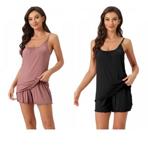 INSPIRE CHIC Women's 2 Pcs Loungewear Solid Shade Ruffled Cami Tops with Shorts Sleepwear - 1 of 4