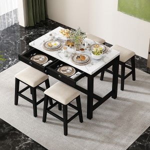 KWPZQEB 5-Piece Dining Table Set for 4, Counter Height Dining Set with Storage Drawers&4 Upholstered Chairs, Space-Saving Dining Table Set for Kitchen - 1 of 4