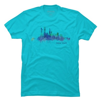 Men's Design By Humans New York City Skyline v05 Cityscape Watercolor By HQPhoto T-Shirt
