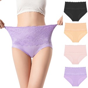 Agnes Orinda Women's Plus Size Stretch Packs Lace High Waist Comfort Briefs - 1 of 4