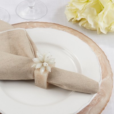 Ivory Beaded Floral Bloom Resin Napkin Rings, Set of 4