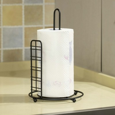Freestanding Black Iron Paper Towel Holder with Raised Base