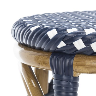 Navy and White Rattan Armless Outdoor Bar Stool