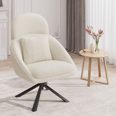 360° Swivel Accent Chair with Adjustable Rocking Function, Corduroy Upholstery & Metal Frame(Beige)
