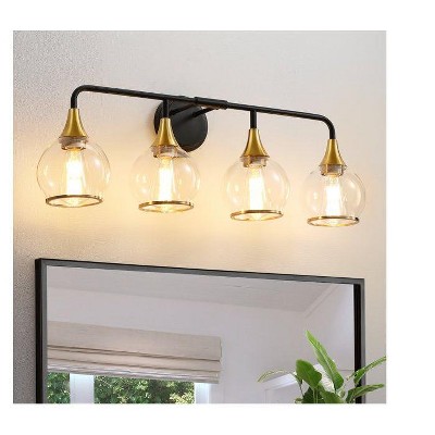 KAISITE 2 - Light Black and Gold Dimmable Bathroom Vanity Light with Globe Glass Shade