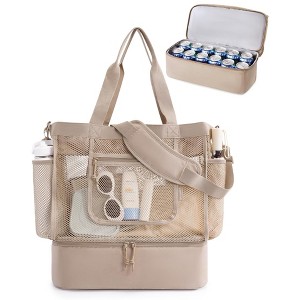 Beach Bag for Women, Mesh Tote Bags with Zipper, Sandproof Vacation Essentials - 1 of 4