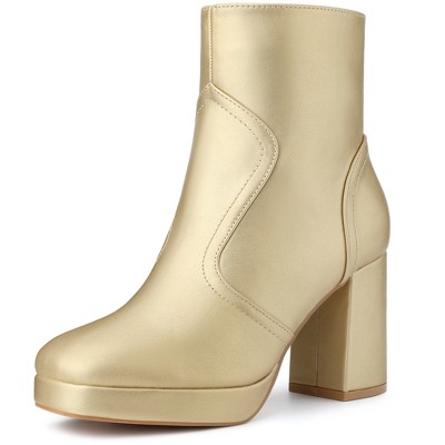 BLISSFUL STEP Squared Toe Platform Chunky Heels Ankle Boots for Women