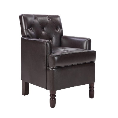 26.7'' Leather Armchair with Rivet Decoration Single Sofa Accent Chair for Living Room-Brown