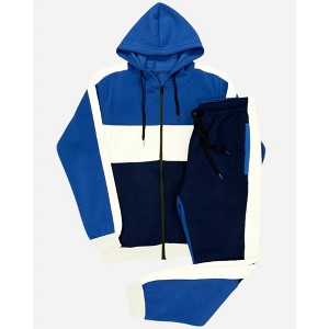 Mens' 2-Piece Jogger Sweatsuit Color Block Sweat jacket Sweatpants Fleece suit - 1 of 4