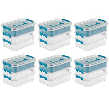 Sterilite Convenient Small Home Tiered Layer Stack Carry Storage Box with Colored Accent Secure Latches