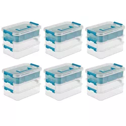 Sterilite Convenient Small Home 3-Tiered Layer Stack Carry Storage Box with Colored Accent Secure Latches, Clear (6 Pack)