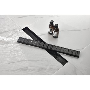 Linear Shower Drain with Removable Quadrato Pattern Grate, 304 Stainless Shower Drain Included Hair Strainer and Leveling Feet - 1 of 4