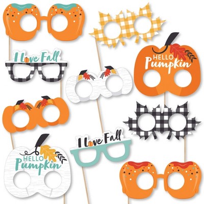 Big Dot of Happiness Happy Fall Truck Glasses and Masks - Paper Card Stock Harvest Pumpkin Party Photo Booth Props Kit - 10 Count