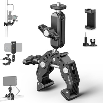 MaseiKar Super Clamp with 3" Dual Ballhead Magic Arm,Cold Shoe, 1/4" Threads,Action Camera Mount Adapter for Desk Tripod Tube Crossbar Gimbal Rods