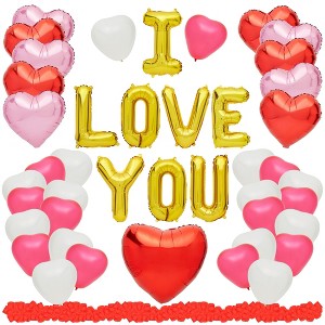 Sparkle and Bash 48 Piece I Love You Heart Balloon Set with 1000 Silk Rose Petals for Valentines, Anniversary, and Wedding - 1 of 4