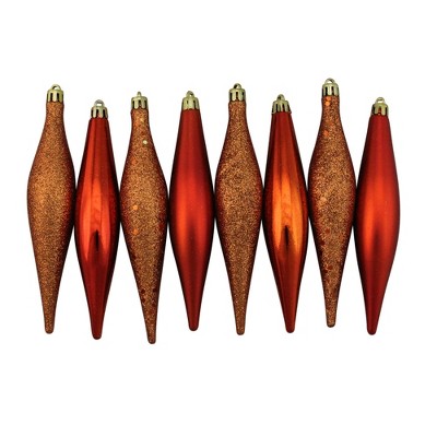 Northlight 8ct Burnt Orange Shatterproof 4-Finish Christmas Finial Drop Ornaments 6" (152mm)