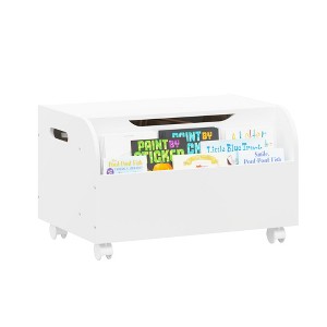 KTMBDW Wooden Toy Box with 4 Universal Wheels, Kids Toy Storage Organizer with Front Bookshelf, Flip-Top Lid, Toy Chest Bench for Playroom, White - 1 of 4