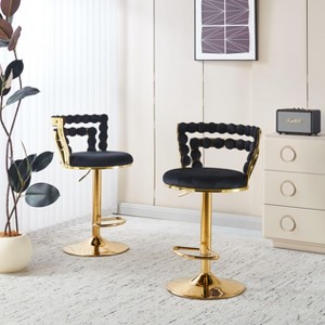 Sapphtopaz Modern Bar Stools Set of 2 Velvet Upholstered Adjustable Height Barstools with Iron legs Counter Height Bar Stools for Kitchen Island - 1 of 4