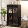 65.3" Arched Metal Storage Cabinet with Tempered Glass Doors, Flip-Top Compartment, Steel Frame, for Kitchen, Living Room, Office-Cuddlewood - 2 of 4