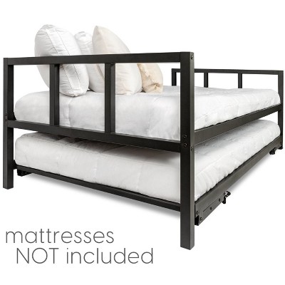 White Twin Metal Daybed with Pop-Up Trundle and Drawer