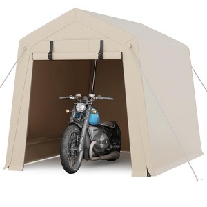 Portable Outdoor Storage Shed with 2 Roll-Up Doors, 240G Waterproof PE Tarp, UV-Resistant for Motorcycle/Tools - 1 of 4