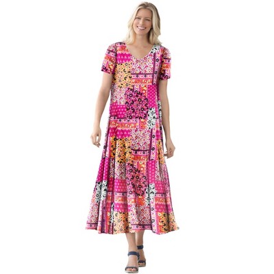 Woman Within Plus Size Short-Sleeve Crinkle Dress
