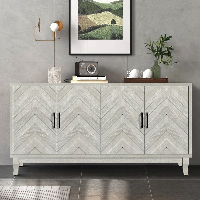 TIRAMISUBEST Vintage 4-Door Buffet Cabinet - Lacquered Wood Storage Sideboard for Entryway, Living Room & Dining Room, Farmhouse Style