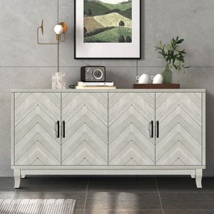 TIRAMISUBEST Vintage 4-Door Buffet Cabinet - Lacquered Wood Storage Sideboard for Entryway, Living Room & Dining Room, Farmhouse Style - 1 of 4