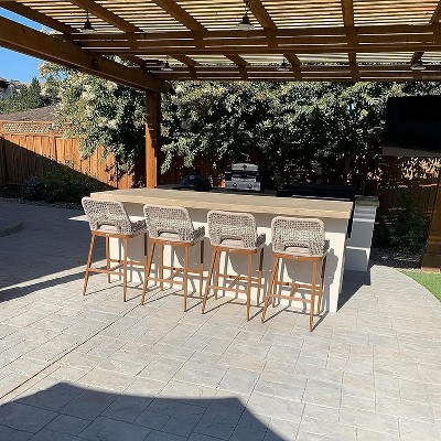 PURPLE LEAF Bar Stools Set of 2 Height Metal Bar Chairs with Back Modern Aluminum Tall Comfy Wicker Woven Boho Barstools Garden Pool Patio Outdoor